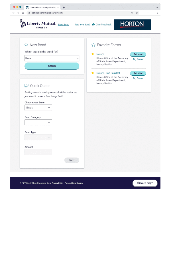 buy surety bond website from horton and liberty mutual