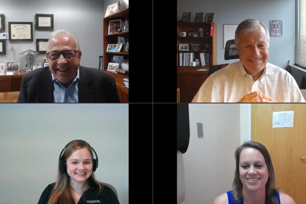 A screenshot of Horton's Producer Perspective webinar, featuring (clockwise) Rick Klein (Executive Vice President), Robin Bettenhausen (Executive Vice President), Vanessa Senese (Senior Wellness Coordinator) and Mike Wojcik (Executive Vice President).